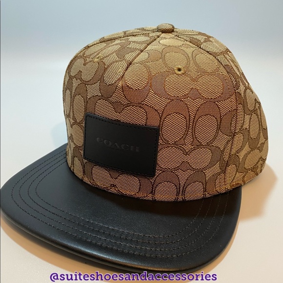 COACH SIGNATURE FLAT BRIM HAT MENS BROWN NWT - Picture 2 of 7